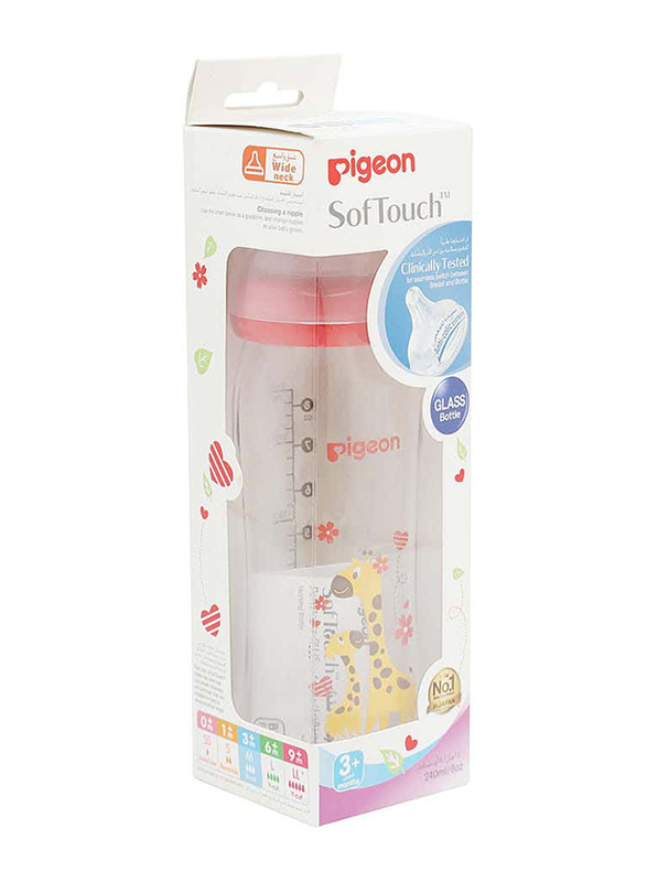 Pigeon Soft Touch Glass Bottle, 240ml, Multicolour