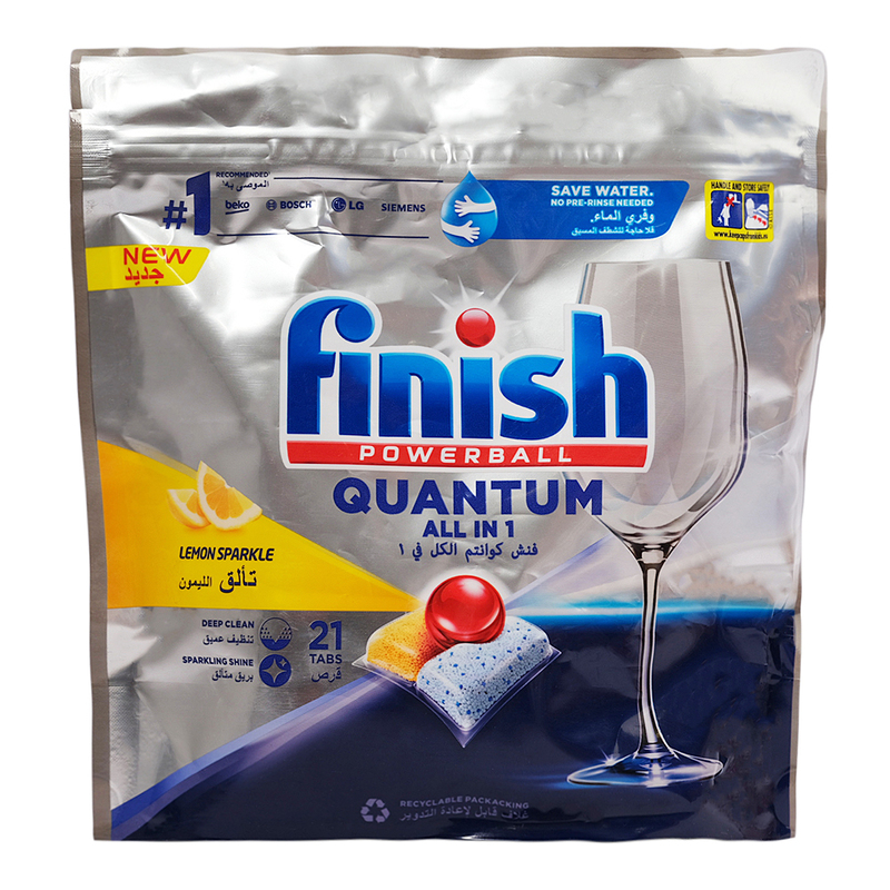 Finish Powerball Quantum All In One Lemon Sparkle Dishwasher Detergent Tablets, 218.4g