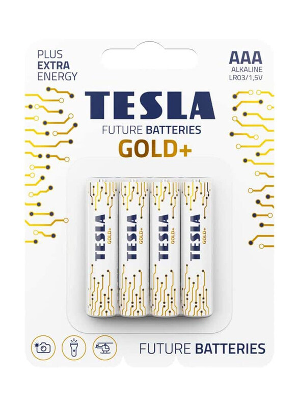 

Tesla AAA Alkaline Plus Extra Energy Battery, 4 Pieces, Gold