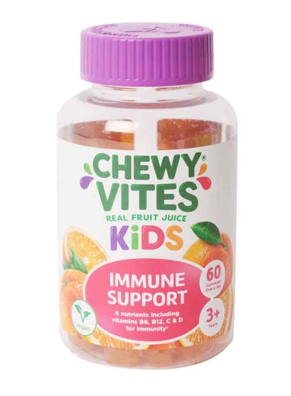 Chewy Vites Real Fruit Juice Orange Flavour Kids Immune Support, 60 Gummies