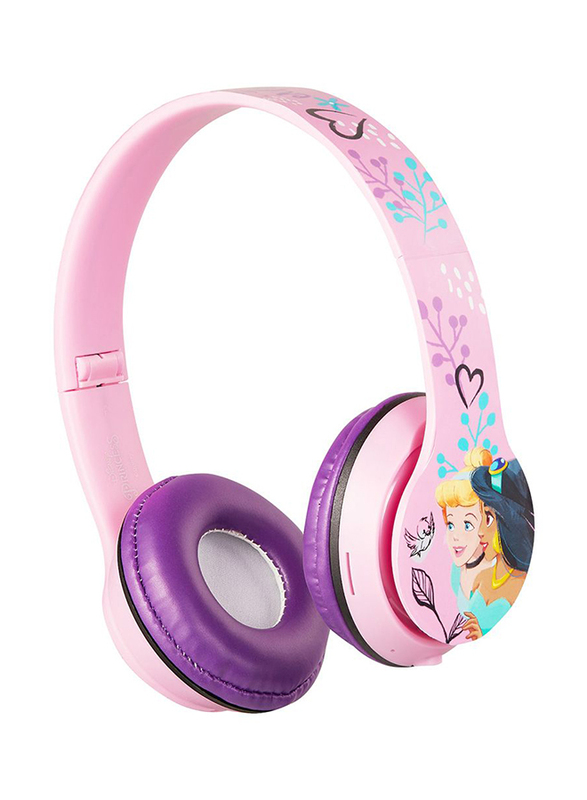 SMD Disney Princess Wireless Bluetooth Over-Ear Noice Cancelling Headphone, Pink