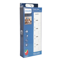 Philips 4 Way Extension Socket with Individual Switch, 3 Meter Cable, White