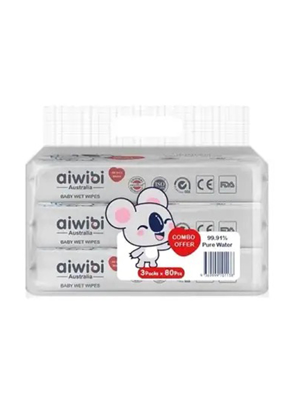 Aiwibi Baby Wet Wipes, 3 x 80 Pieces