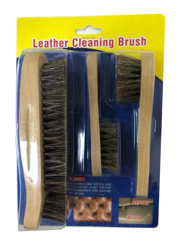 Auto Plus 3-Pieces Leather Cleaning Brush Set, Brown/Black