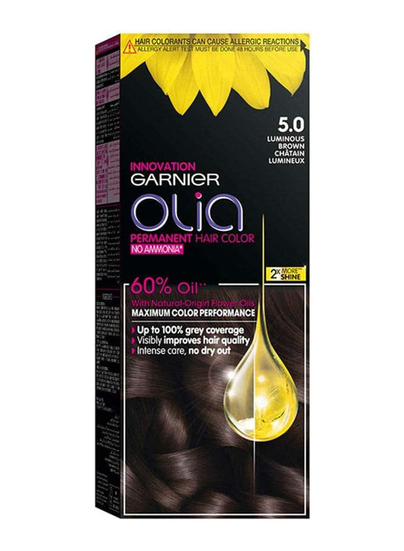 Garnier Olia No Ammonia Permanent Hair Colour, 5.0 Luminous Brown, Brown