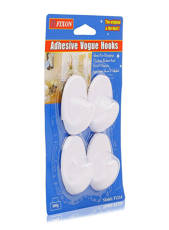 Fixon F1214 Adhesive ABS Vogue Hooks, 4 Pieces