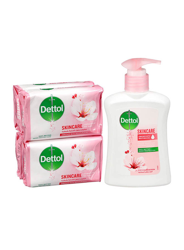 Dettol Skin Care Soap, 4 x 165gm + Hand Wash, 200ml