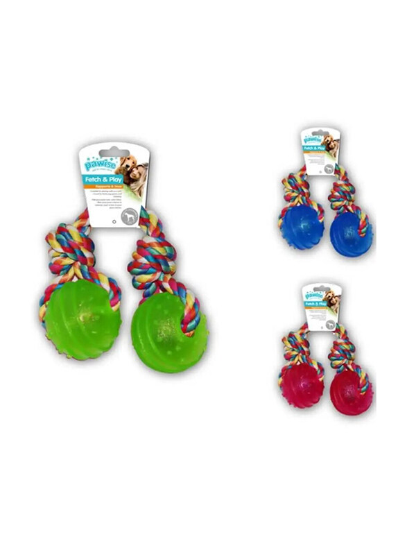 

Pawise Dog TPR 2 Balls Toy with Rope, Assorted