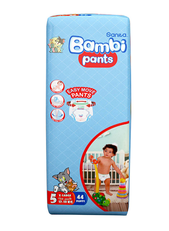 Sanita Bambi Pants, Size 5, X Large, 12-18 kg, Jumbo Pack, 44 Count