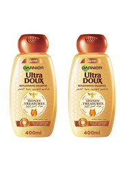 Garnier Ultra Doux Honey Treasures Shampoo for Damaged Hair, 2 x 400ml