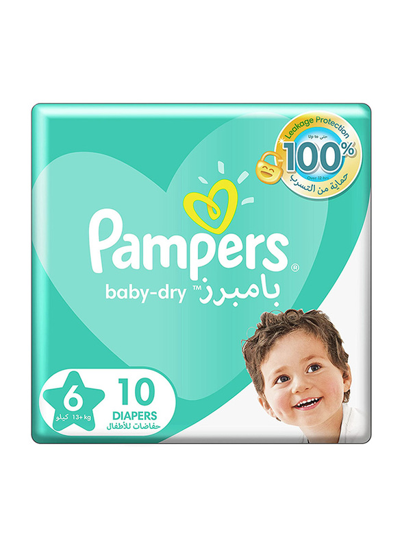 Pampers Baby-Dry Diapers, Size 6, Extra Large, 13+ kg, Carry Pack, 10 Count