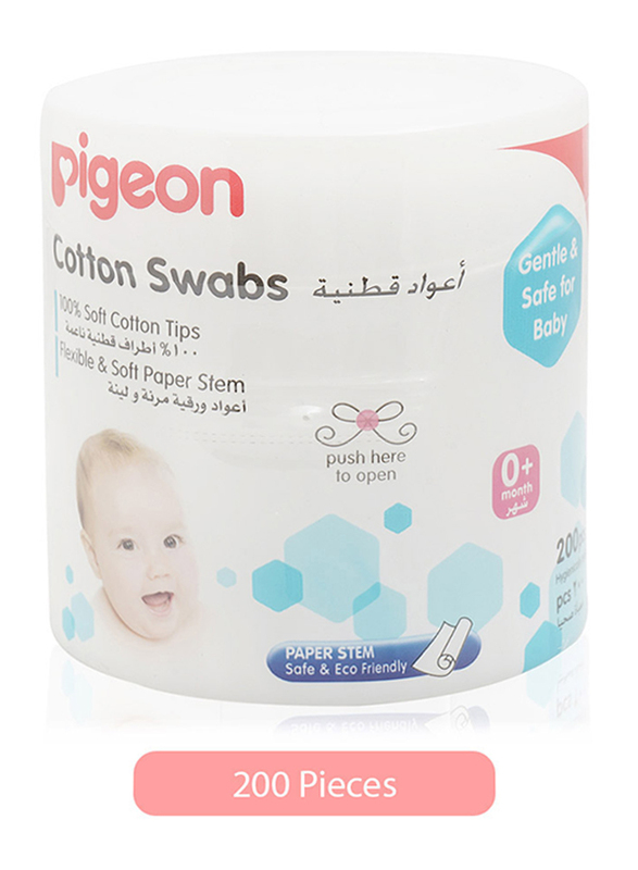 Pigeon 200-Pieces Soft Paper Stem Cotton Swabs for Babies, 10873