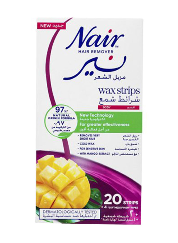 Nair Hair Remover Wax Strips with Mango Extract, 20 Strips