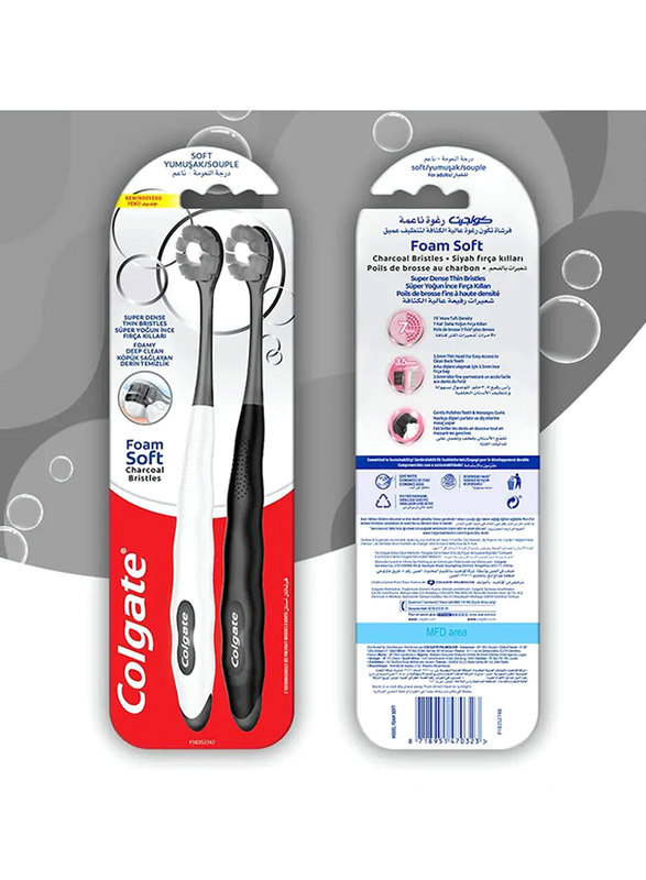 Colgate Foam Soft Charcoal Bristles Toothbrush - 2-Piece
