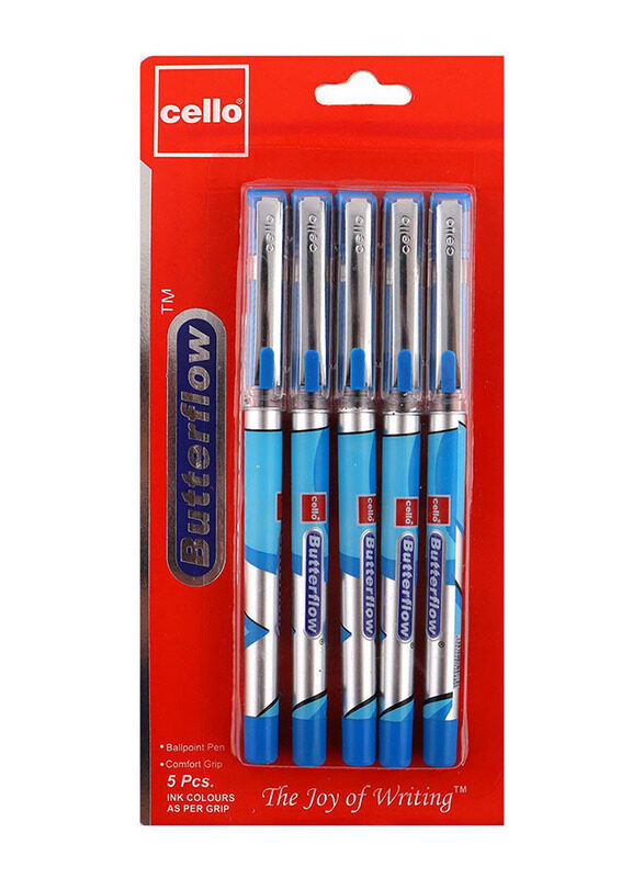 

Cello Butterflow Ballpoint Pens, 0.7mm, 5 Pieces, Blue