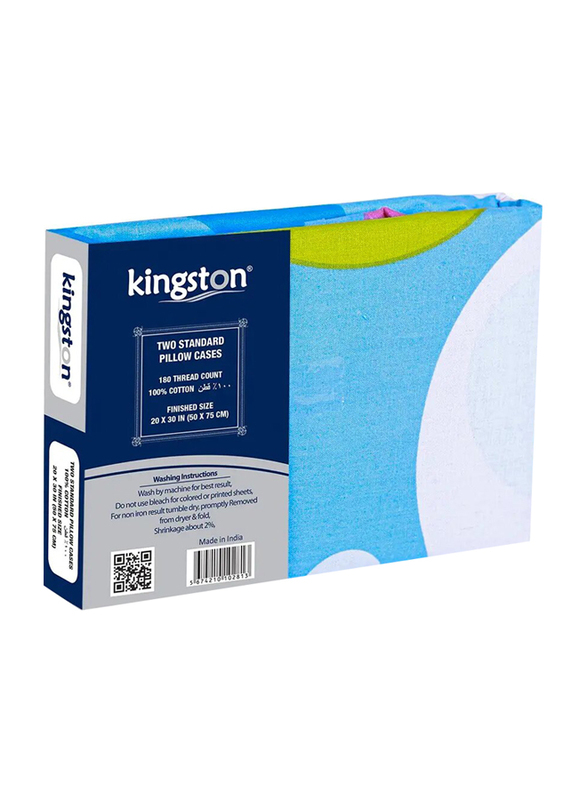 Kingston Pillow Cover, 180 Thread Count, 2 Pieces, White/Blue