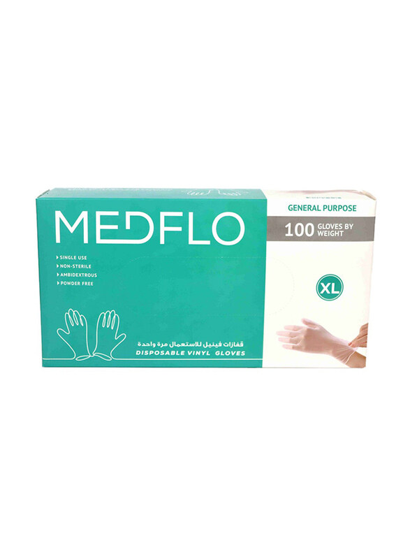 

Medflo X-Large Vinyl Gloves No Powder, 100 Pieces