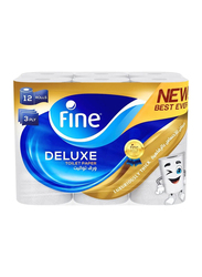 Fine Deluxe, Highly Absorbent, Sterilized, Soft & Strong, Flushable Toilet Paper - 3 Ply, Pack of 12 Rolls