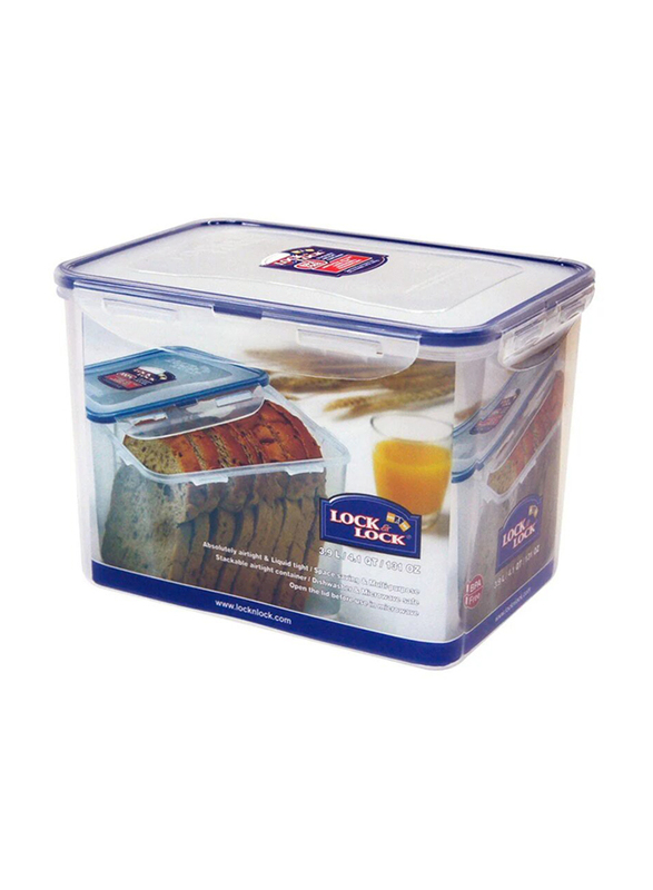 Lock & Lock Rectangular Food Container, HPL829, 3.9 Liters, Clear/Blue