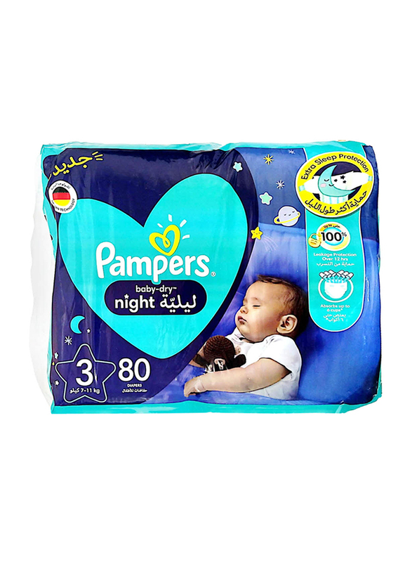 Pampers Baby-Dry Night Diapers, Size 3, 7-11kg, 80 Diapers