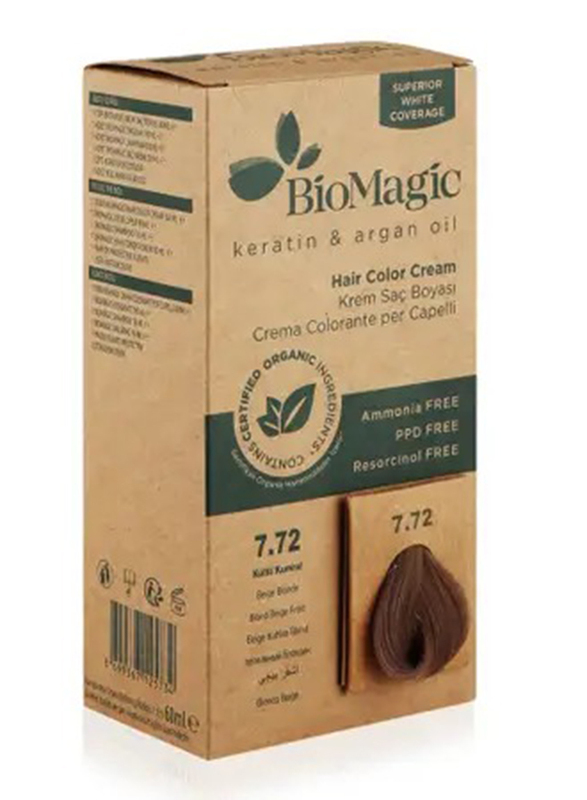 Biomagic Keratin & Argan Oil Permanent Hair Color Cream Set, 7/72 Beige Blonde