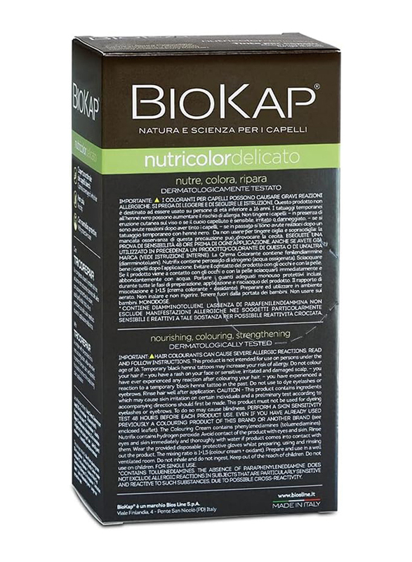 Biokap Permanent Nutricolor Delicato Long Lasting Natural Permanent Hair Colour, 1.0 Natural Black, 4.67 oz