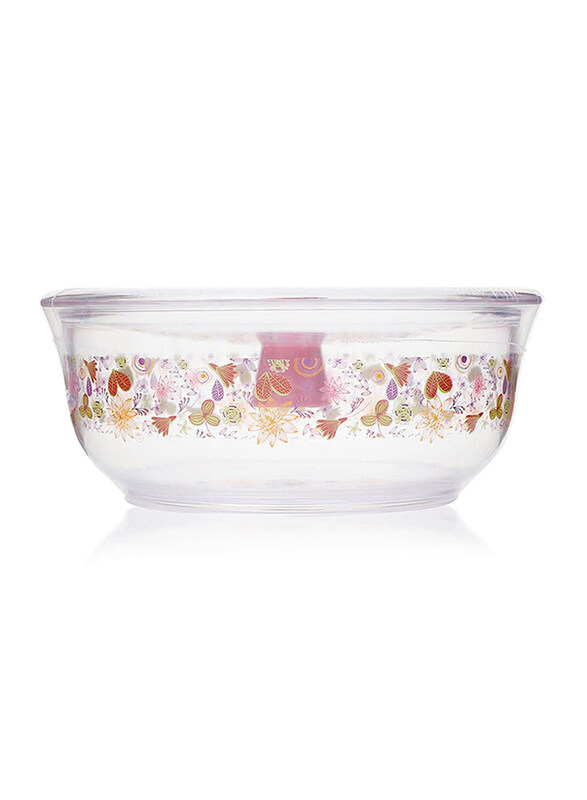 

Pioneer Round Serving Bowl with Lid, Flower Printed, Clear