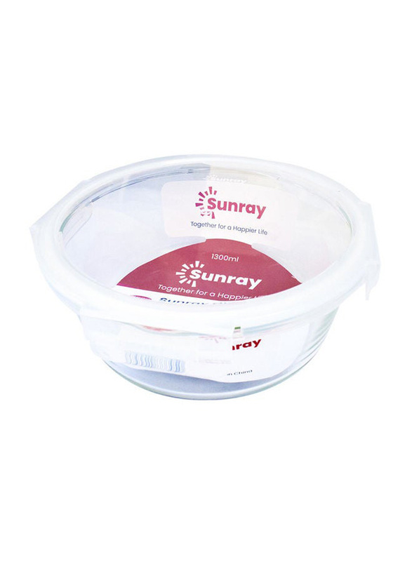 Sunray Glass Round Container, 1300ml, Clear