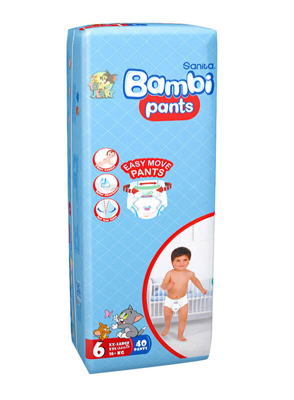 

Sanita Bambi Pants, Size 6, 2X Large, 16+ kg, Jumbo Pack, 40 Count