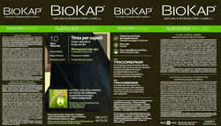 Biokap Permanent Nutricolor Delicato Long Lasting Natural Permanent Hair Colour, 1.0 Natural Black, 4.67 oz