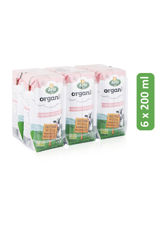 Arla Organic Strawberry Milk, 6 x 200 ml