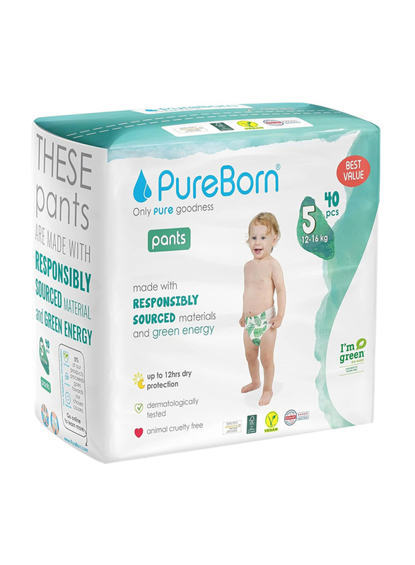 

Pureborn Baby Dry Pull Up Diapers Nappy Pants Suitable for Babies, Size 5, 12-16 Kg, 40 Count