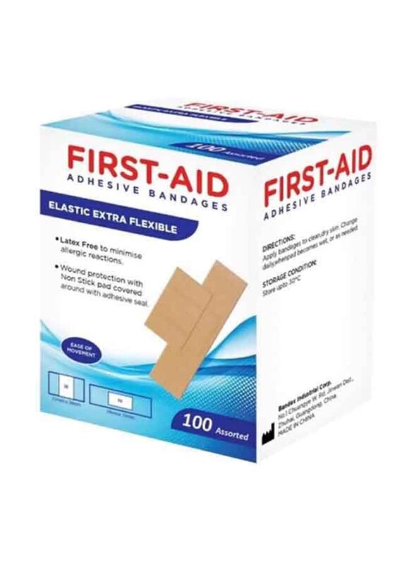 First Aid Elastic Extra Flexible Bandages, Assorted, 100 Pieces