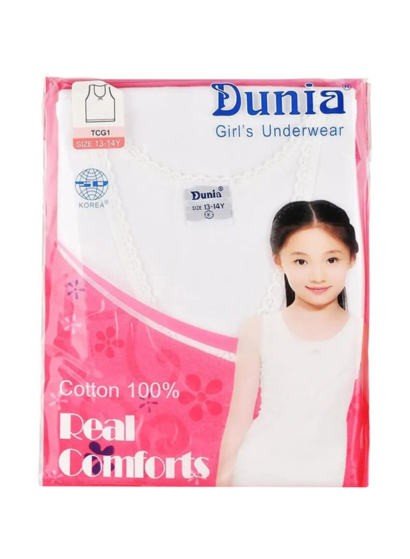 Dunia Real Comforts Cotton Vest for Girls, White, 13 - 14 Years