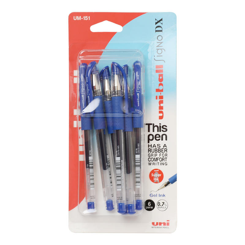 Uniball 6-Piece Signo DX Gel Pens, 0.7mm, Blue