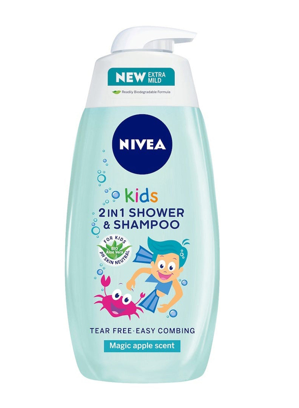 Nivea 500ml Magic Apple Scent 2 in 1 Shower & Shampoo for Babies, Blue