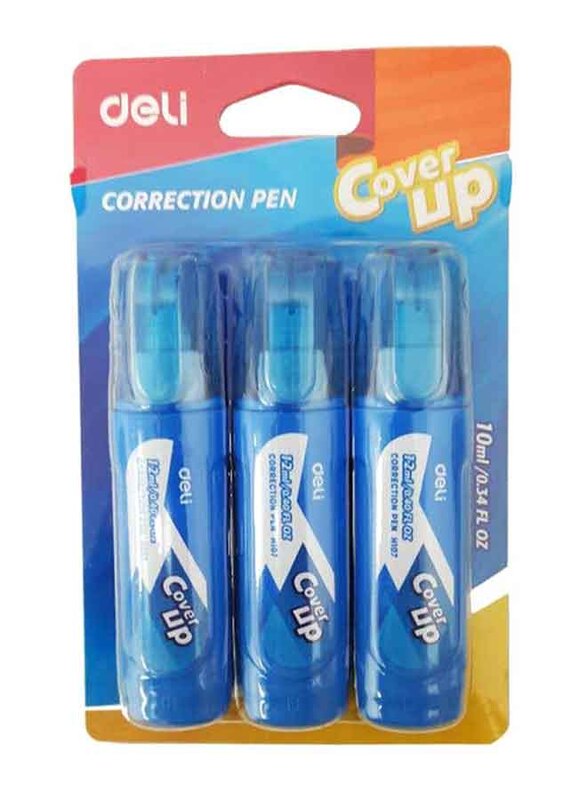 Deli 3 x 10ml Cover-Up Correction Pen, White