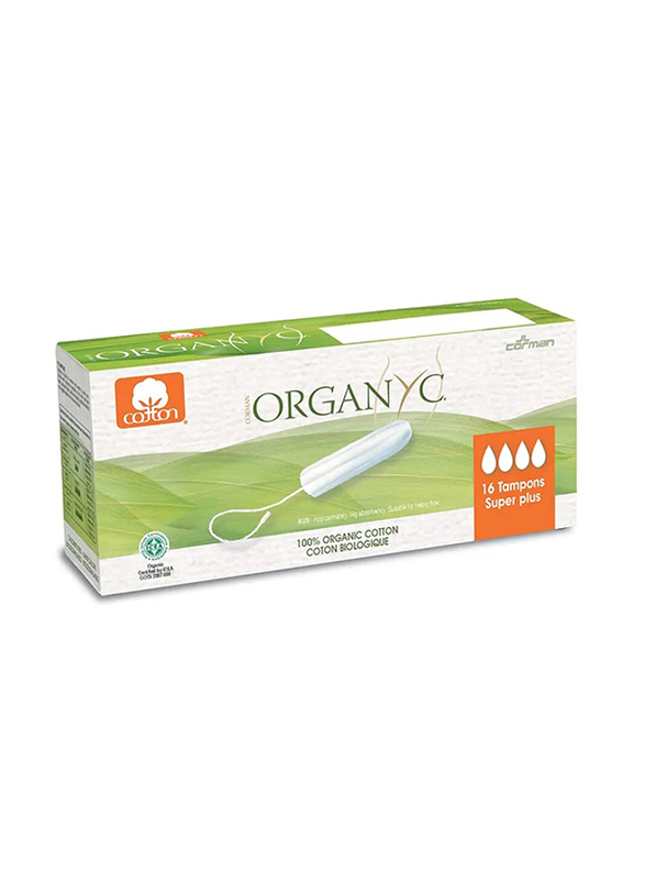 Organyc Super Plus Cotton Tampons, 16 Pieces