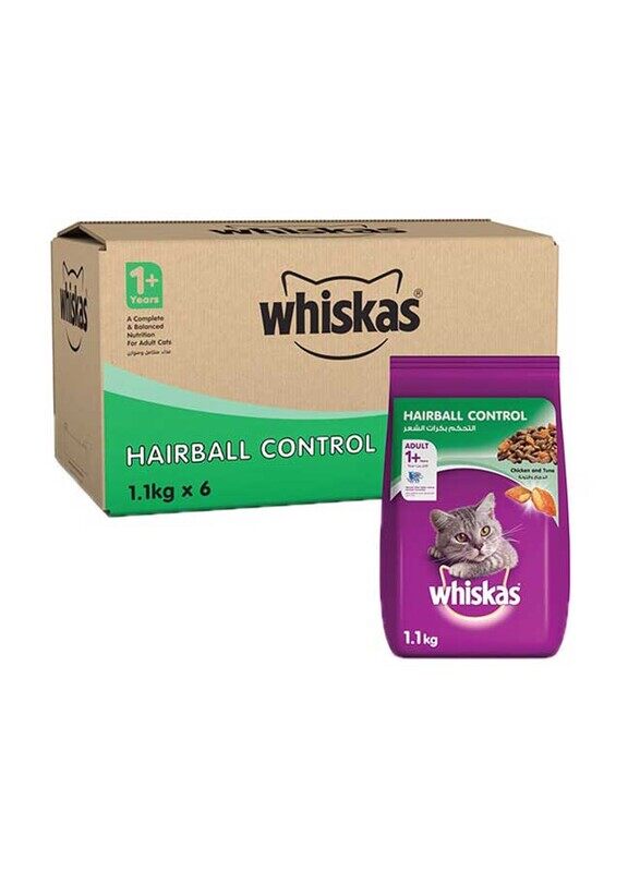 

Whiskas Chicken And Tuna Hairball Control Cat Dry Food, 6 x 1.1 Kg