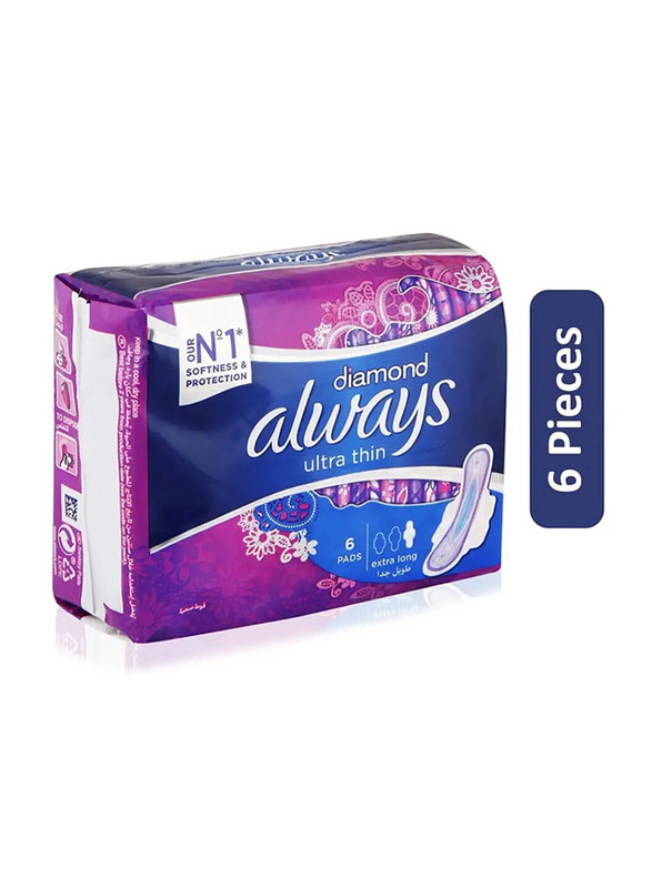 Always Diamond U Ltra Thin Sanitary Pads with Wings - Extra Long - 6 Pieces