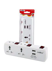 Suntech 2-Way Universal Adapter with Sockets & 2 USB Ports, ST-7930, White