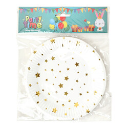 Party Time Round Birthday Plate Set, 7-inch, 6 Pieces, White