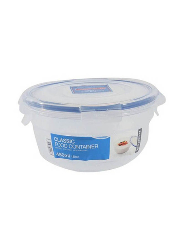 Lock & Lock Classic Round Plastic Food Container, HSM943, 480ml, Clear/Blue