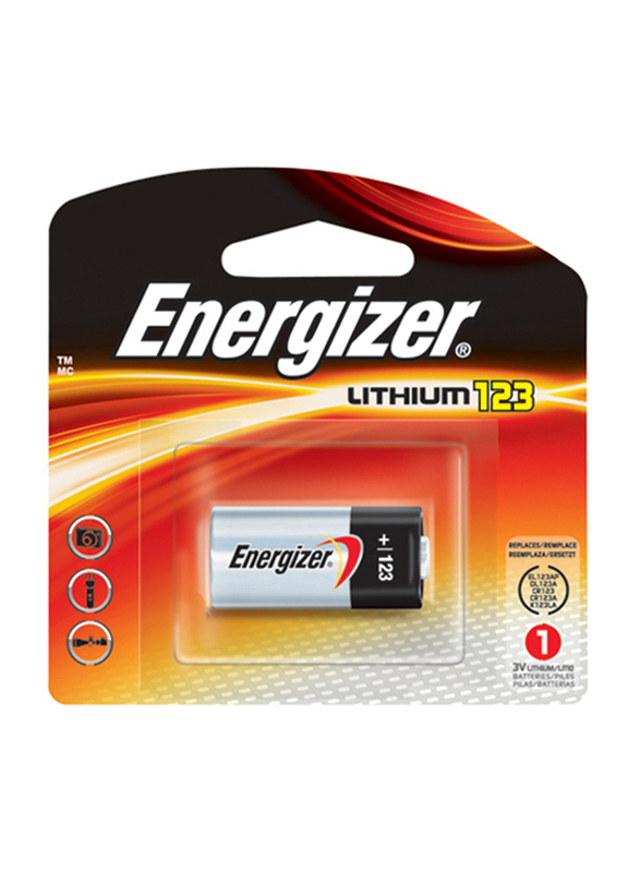 Energizer Lithium 123 Battery, 3V, 1500mAh, Sliver/Black