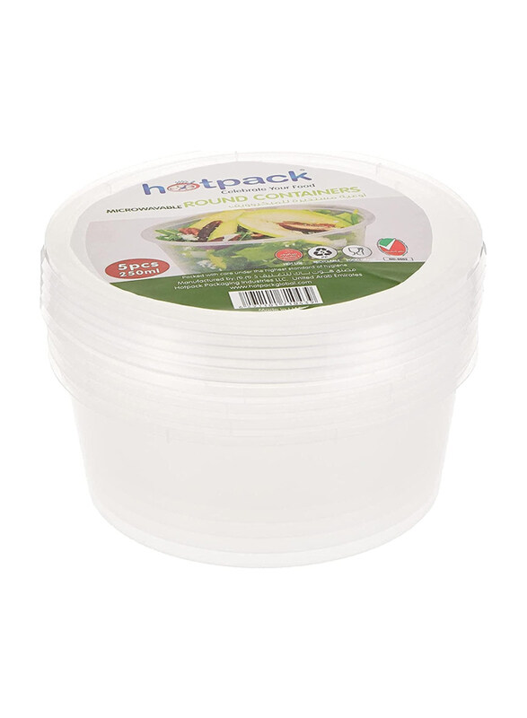 

Hotpack Plastic Disposable Microwave Container with Lids, 250CC, 5 Pieces, White
