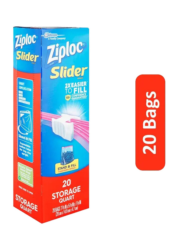 Ziploc 2x Easier Storage Slider Bags, 20 x 14.9 x 4.7cm, 20 Bags