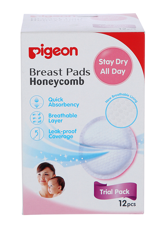 Pigeon 12-Piece Honey Comb Breast Pad, White