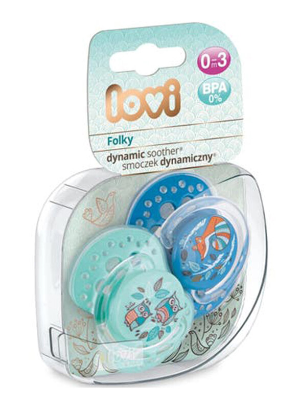 

Lovi 0-3 Months Folky Baby Boy Dynamic Soother Silicone 2 Pieces, Blue