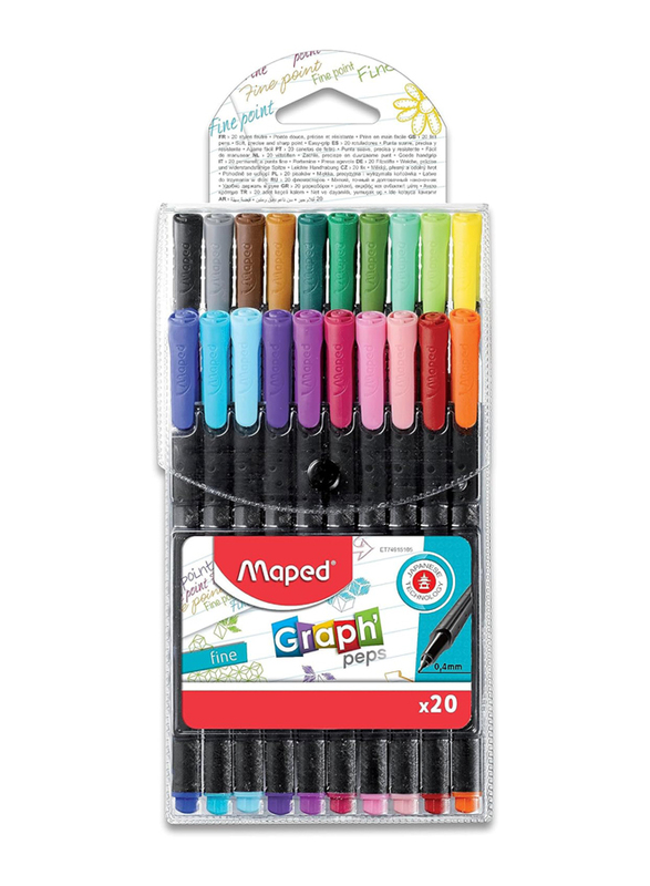 Maped Graph Peps Fineliner Pouch, 20 Pieces, Multicolour