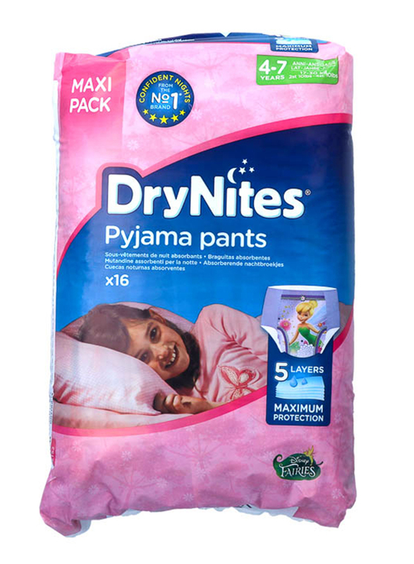 Huggies Drynites Pyjama Pants, 4-7 Years, 17-30 kg, Maxi Pack, Fairies  Print for Girls, 16 Count